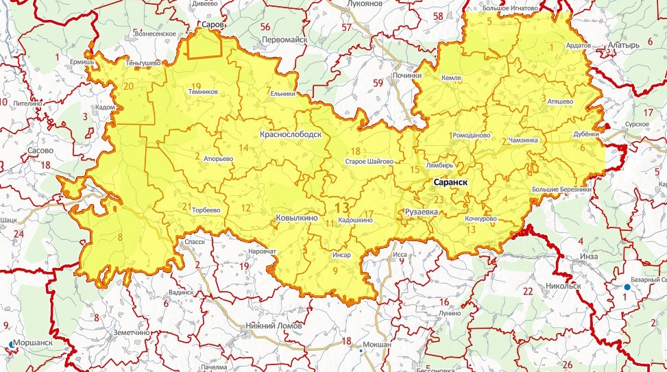 Кадастровая карта краснослободск мордовия
