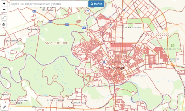 Публичная кадастровая карта г. Оренбург