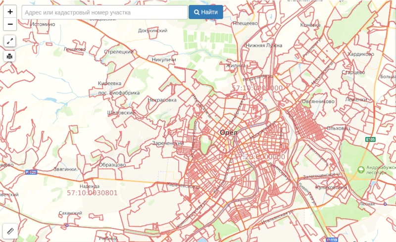 Публичная кадастровая карта г. Орёл