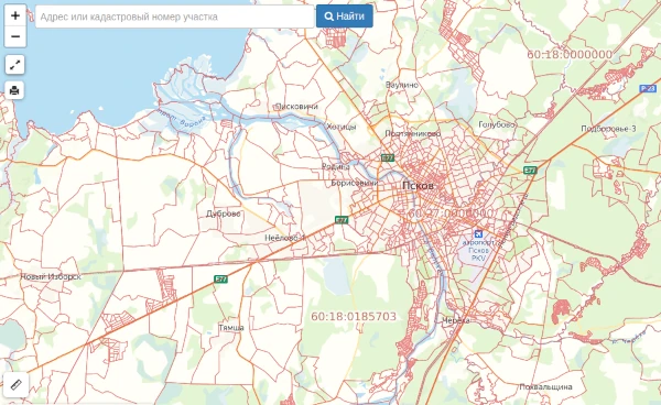 Публичная кадастровая карта г. Псков